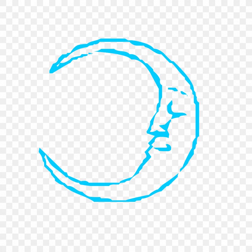 blue crescent moon with face