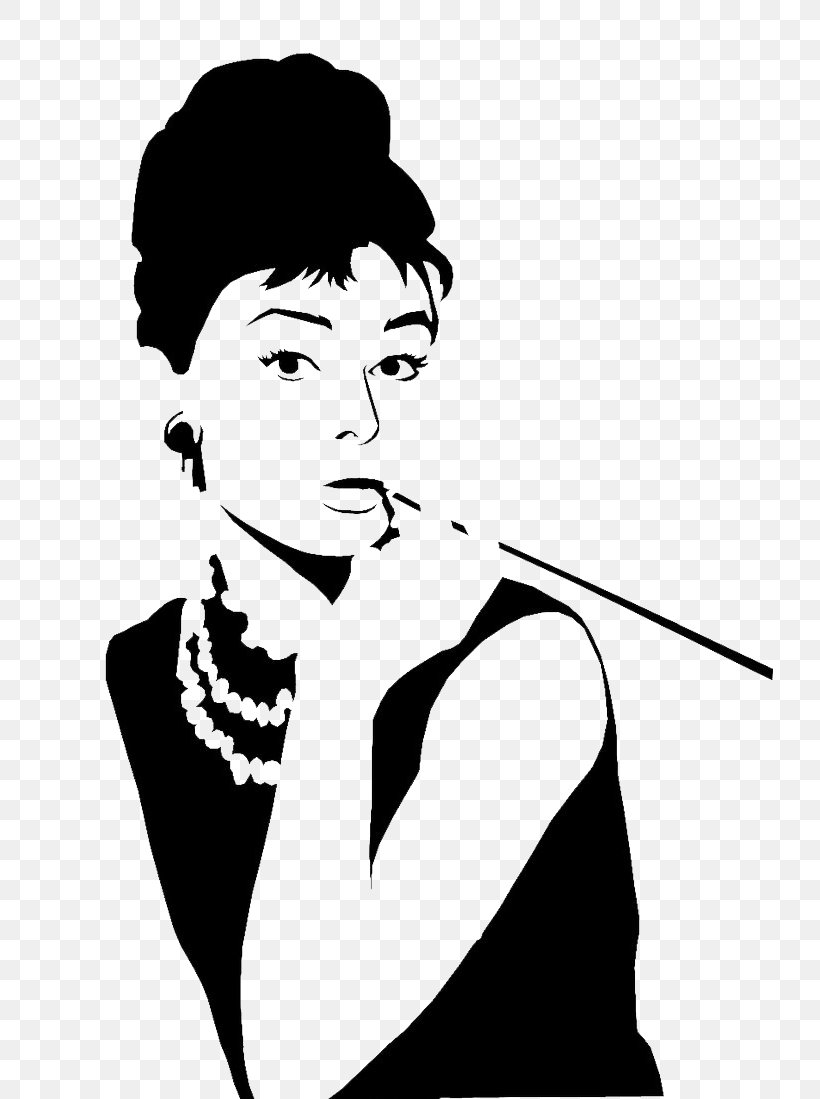 Audrey Hepburn Stencil Breakfast At Tiffany's Gigi Wall Decal, PNG, 726x1099px, Watercolor, Cartoon, Flower, Frame, Heart Download Free