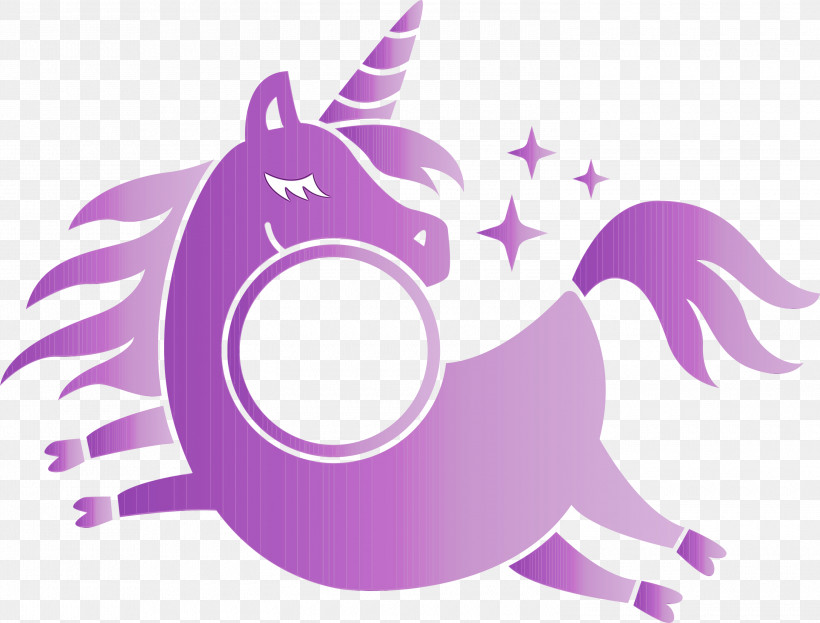 Violet Purple Animation Logo, PNG, 3000x2281px, Unicorn Frame, Animation, Logo, Paint, Purple Download Free