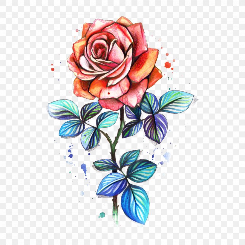 Flower Art Watercolor, PNG, 2000x2000px, Tattoo, Drawing, Floral Design, Flower, Garden Roses Download Free