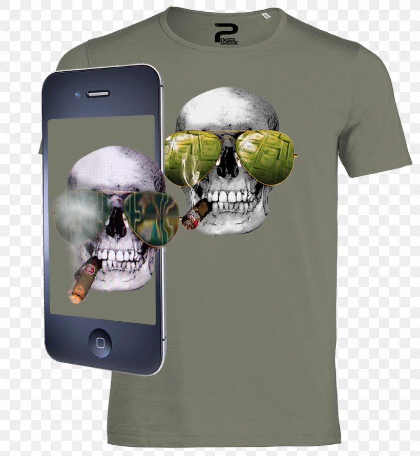 T-shirt Skull Sleeve Brand, PNG, 1000x1086px, Tshirt, Bone, Brand, Green, Skull Download Free