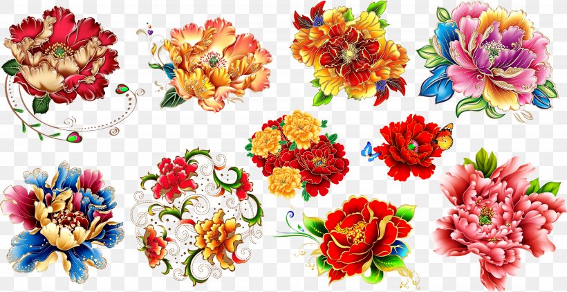 Moutan Peony Flower Clip Art, PNG, 3841x1977px, Moutan Peony, Artificial Flower, Coreldraw, Cut Flowers, Floral Design Download Free