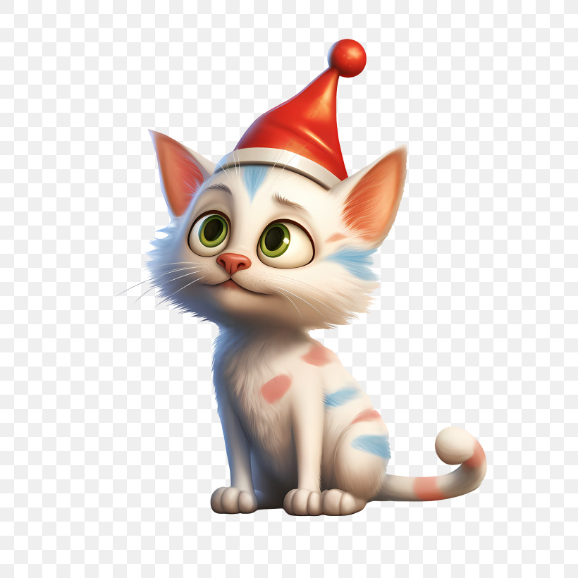 Christmas Cat - Cute Cartoon Cat Wearing A Festive Red Hat PNG