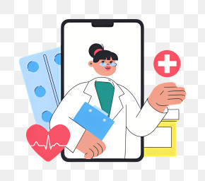 Doctor - Doctor On Phone Screen With Medical Symbols PNG