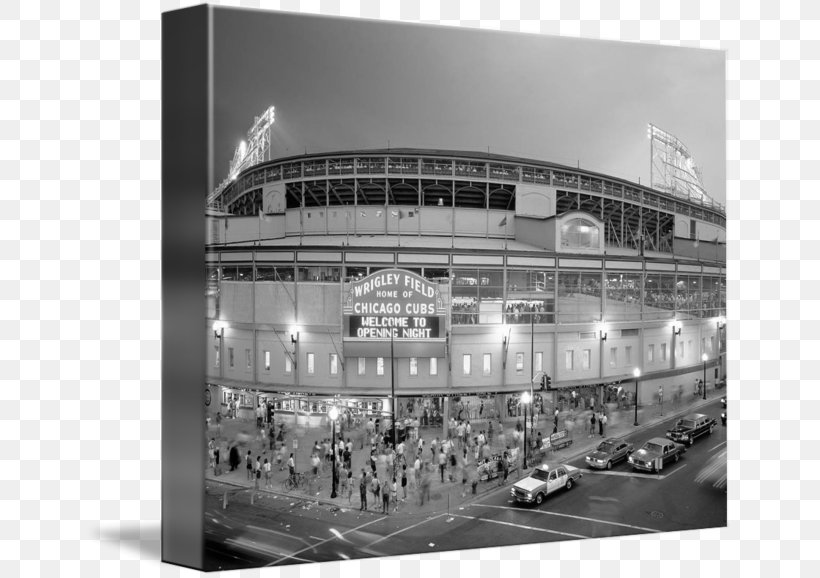 Wrigley Field Chicago Cubs Canvas Print, PNG, 650x578px, Wrigley Field, Art, Baseball, Black And White, Canvas Download Free