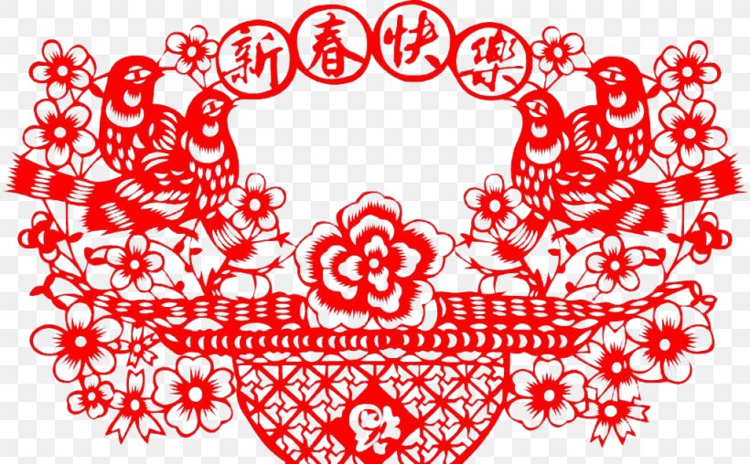 Chinese New Year Papercutting Lunar New Year Happiness Chinese Paper Cutting, PNG, 1024x635px, Watercolor, Cartoon, Flower, Frame, Heart Download Free