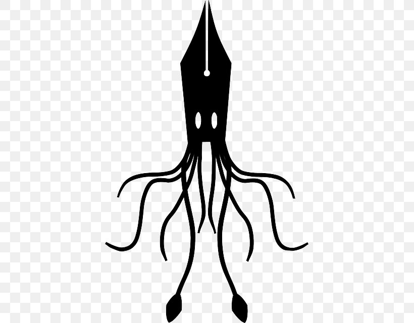 Squid Fountain Pen Ink Clip Art, PNG, 403x640px, Squid, Artwork, Black, Black And White, Drawing Download Free