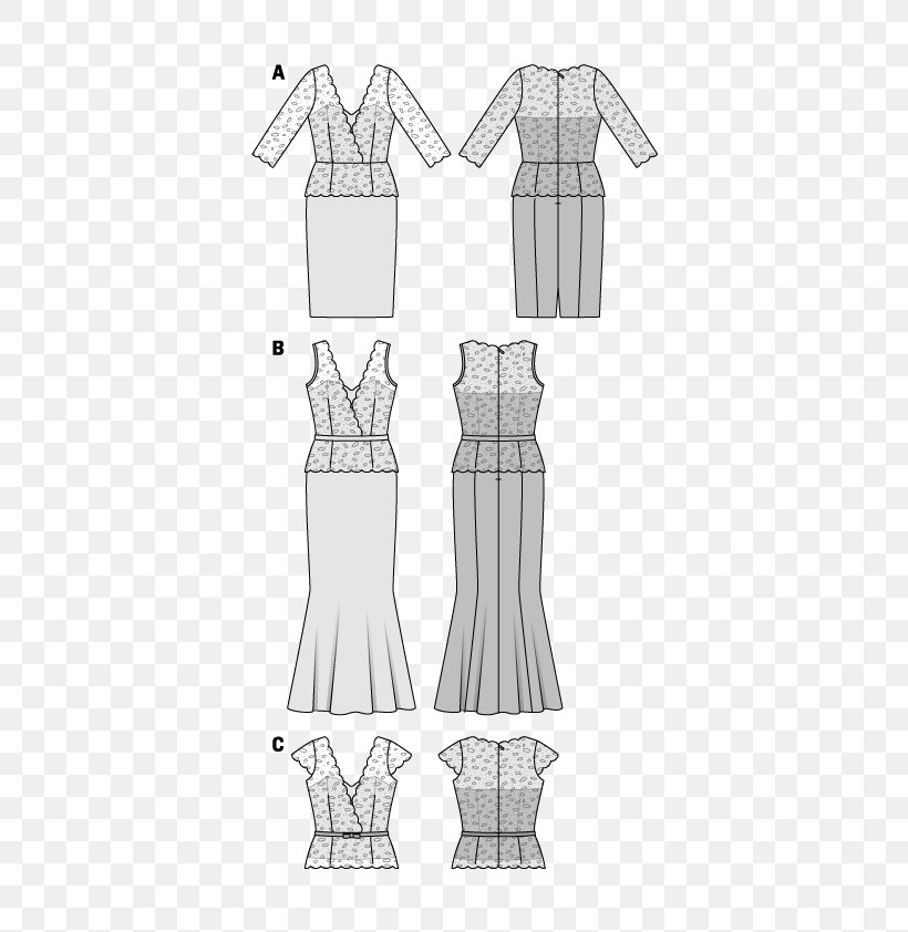 Dress Pattern Burda Style Clothing Fashion, PNG, 595x842px, Dress, Arm, Artwork, Black And White, Burda Style Download Free