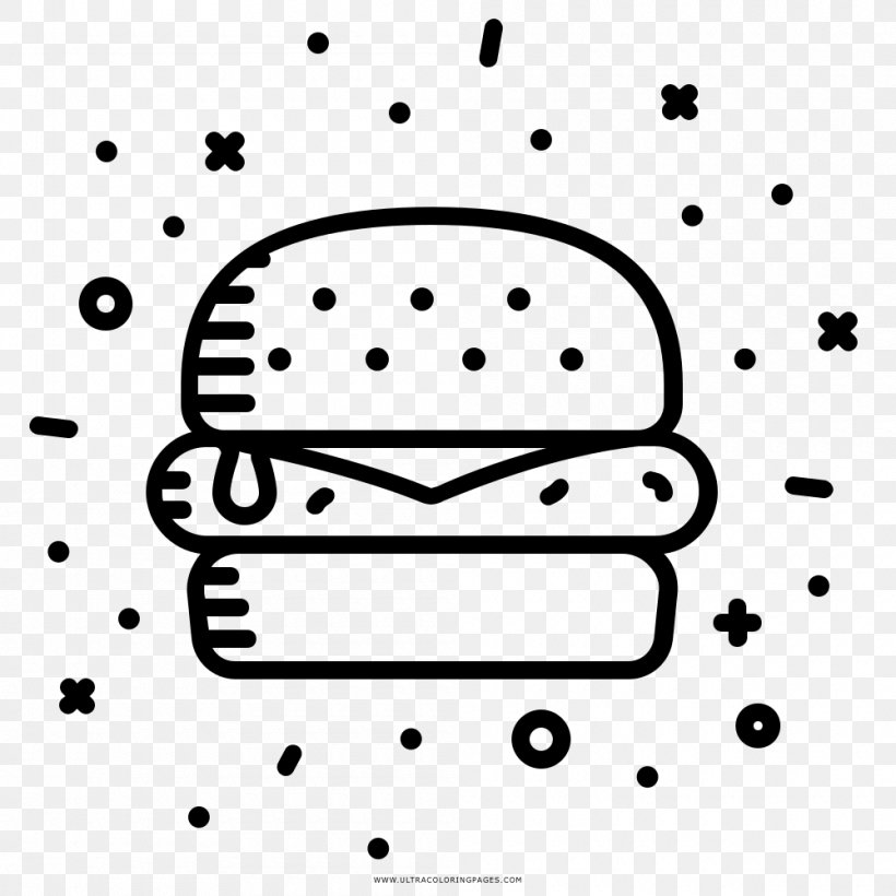 Hamburger French Fries Fast Food Street Food Drawing, PNG, 1000x1000px, Hamburger, Area, Black, Black And White, Coloring Book Download Free