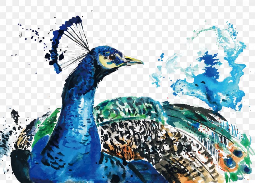 Watercolor Painting Peafowl, PNG, 1500x1081px, Watercolor Painting, Art, Beak, Bird, Fauna Download Free