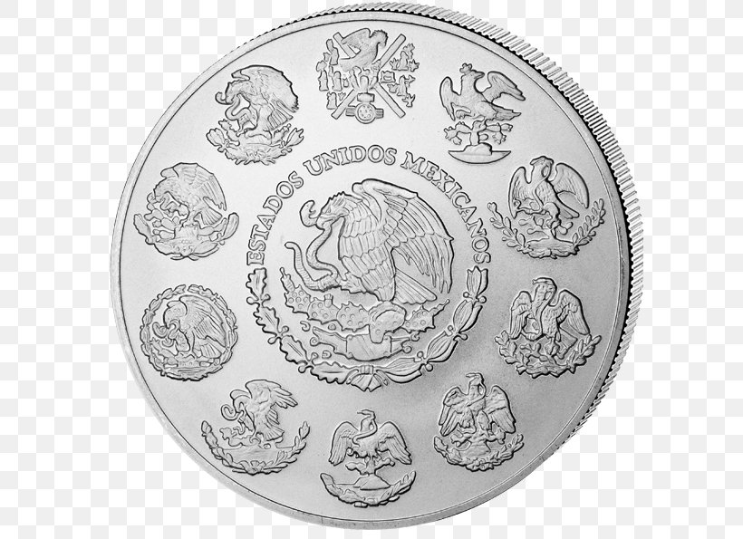 Silver Coin Libertad Mexico Silver Coin, PNG, 600x595px, Coin, Apmex, Black And White, Britannia, Bullion Download Free