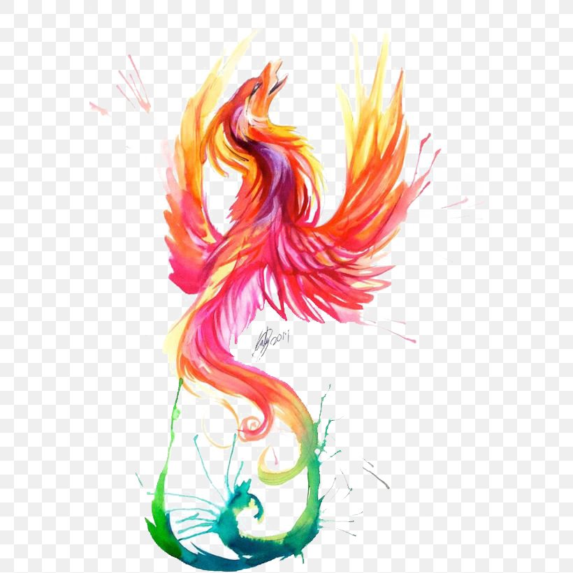 Watercolor Painting Phoenix Tattoo Firebird, PNG, 564x821px, Watercolor Painting, Art, Bird, Chicken, Coverup Download Free