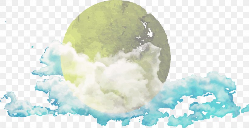 Watercolor Painting Computer File, PNG, 2370x1217px, Watercolor Painting, Green, Moon, Painting, Sky Download Free