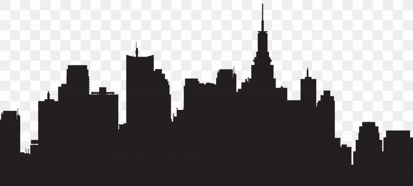 New York City Skyline Silhouette Clip Art, PNG, 8000x3602px, Silhouette, Black And White, City, Metropolis, Monochrome Download Free