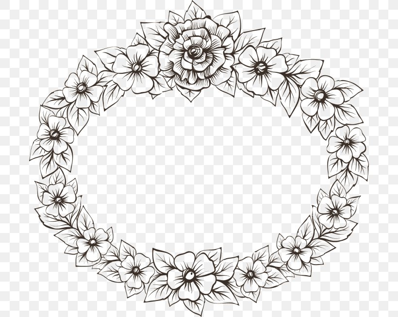 Picture Frames Drawing Photography Black And White Ornament, PNG, 700x653px, Picture Frames, Animation, Black And White, Body Jewelry, Coloring Book Download Free