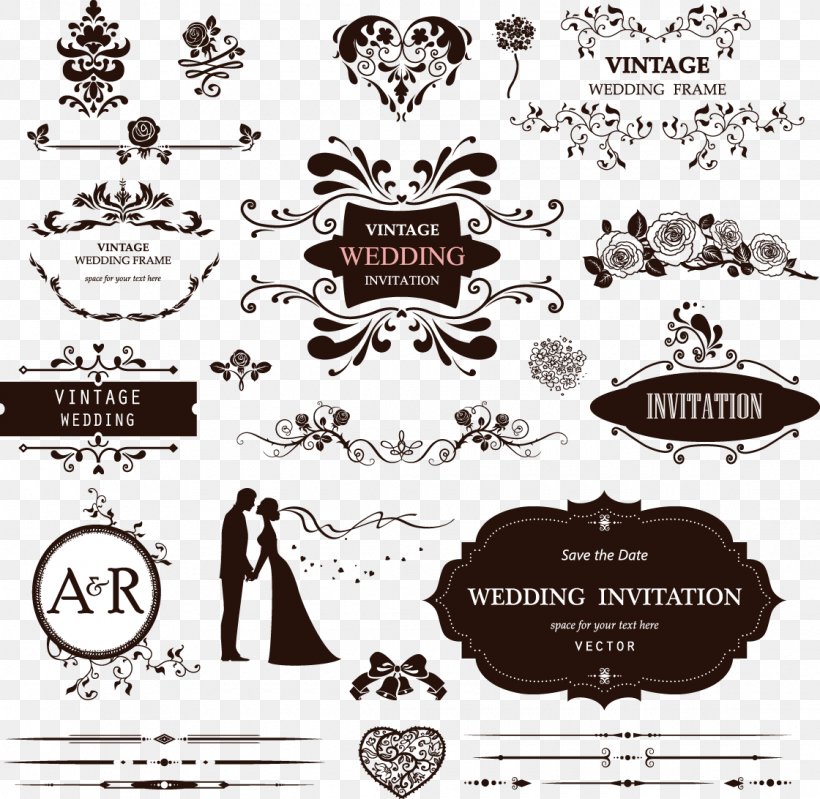 Vector Wedding Decorative Pattern, PNG, 1120x1092px, Wedding Invitation, Black And White, Brand, Calligraphy, Decorative Arts Download Free