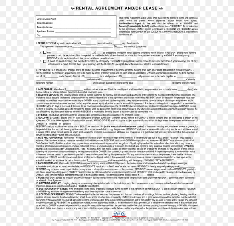 California Rental Agreement Renting Lease Apartment, PNG, 612x792px, California, Apartment, Area, Commercial Property, Contract Download Free