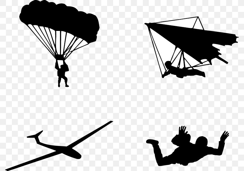 Parachute Silhouette Icon, PNG, 785x575px, Parachuting, Black And White, Extreme Sport, Fototapet, Illustration Download Free
