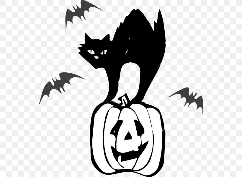 Black Cat Clip Art Jack-o'-lantern Halloween, PNG, 558x599px, Cat, Artwork, Bat, Black, Black And White Download Free