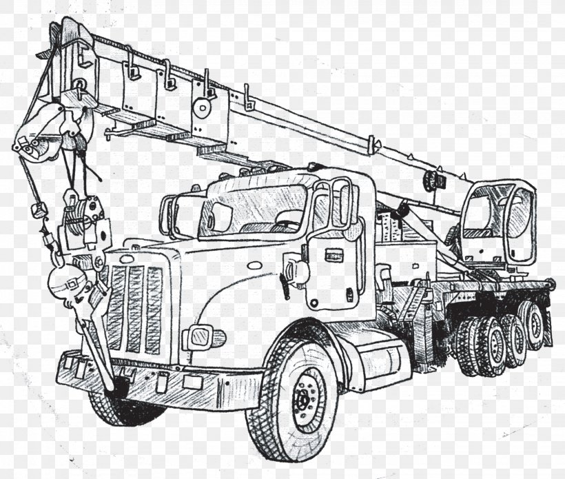 Drawing Construction Truck Crane Black And White Line Draft PNG Images |  PSD Free Download - Pikbest