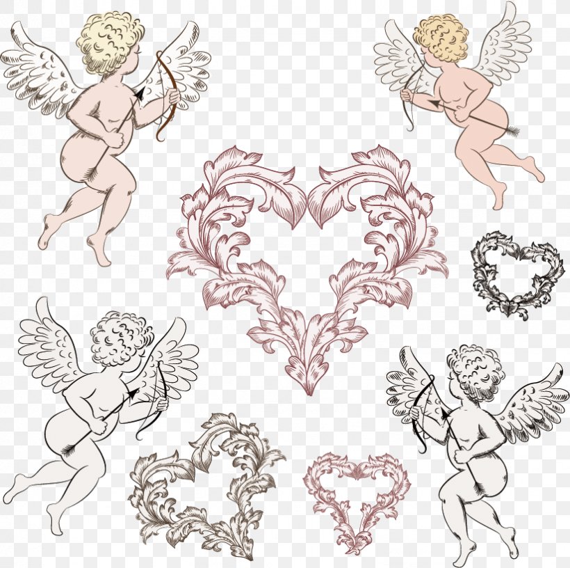 Cupid Heart Illustration, PNG, 823x819px, Watercolor, Cartoon, Flower, Frame, Heart Download Free