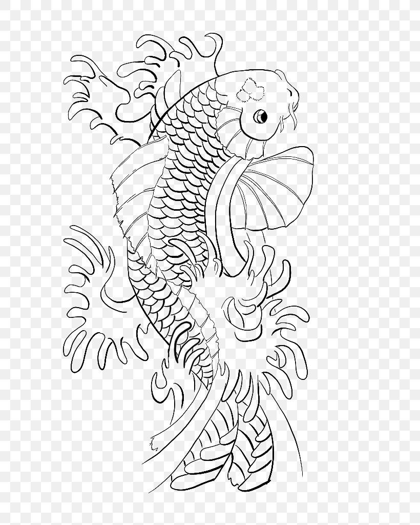 Koi Line Art Drawing, PNG, 704x1024px, Watercolor, Cartoon, Flower, Frame, Heart Download Free