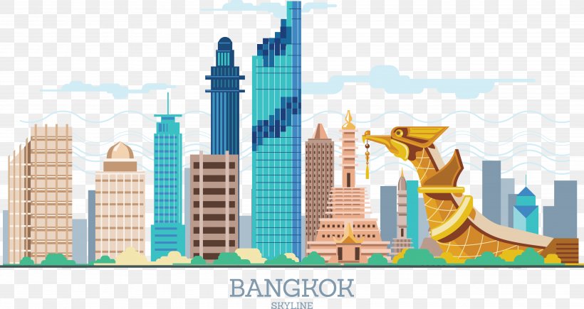 Thailand Siam Euclidean Vector, PNG, 5532x2936px, Bangkok, Brand, Building, City, Illustration Download Free