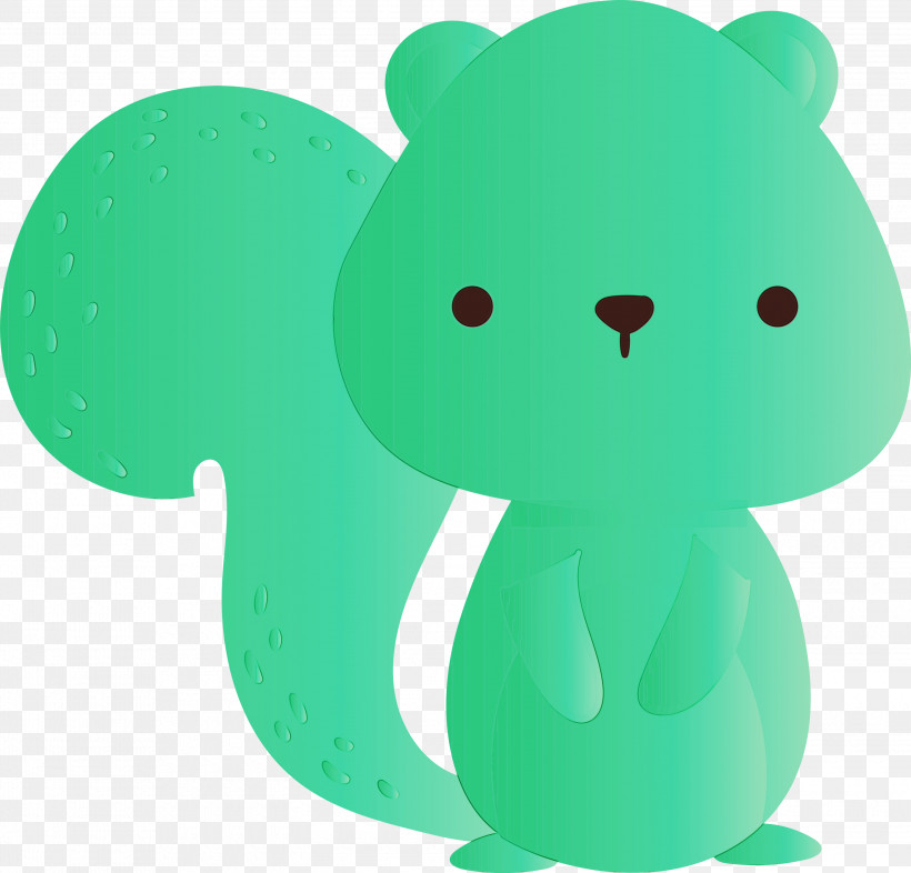 Green Cartoon Animal Figure Squirrel Toy, PNG, 3000x2876px, Watercolor, Animal Figure, Cartoon, Green, Paint Download Free