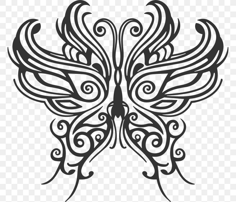 Butterfly Wall Decal Clip Art, PNG, 768x703px, Butterfly, Art, Artwork, Black, Black And White Download Free