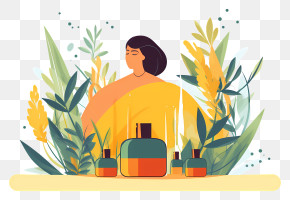 Girl Holding Bouquet - Woman With Perfume Bottles PNG