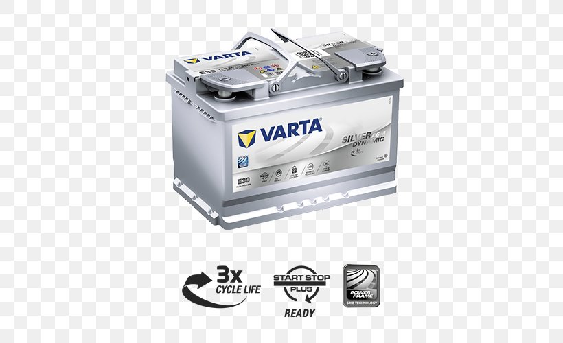 Automotive Battery Akumuliatorius Varta Silver AGM VRLA Battery Electric Battery, PNG, 500x500px, Automotive Battery, Ac Adapter, Ampere, Ampere Hour, Brand Download Free