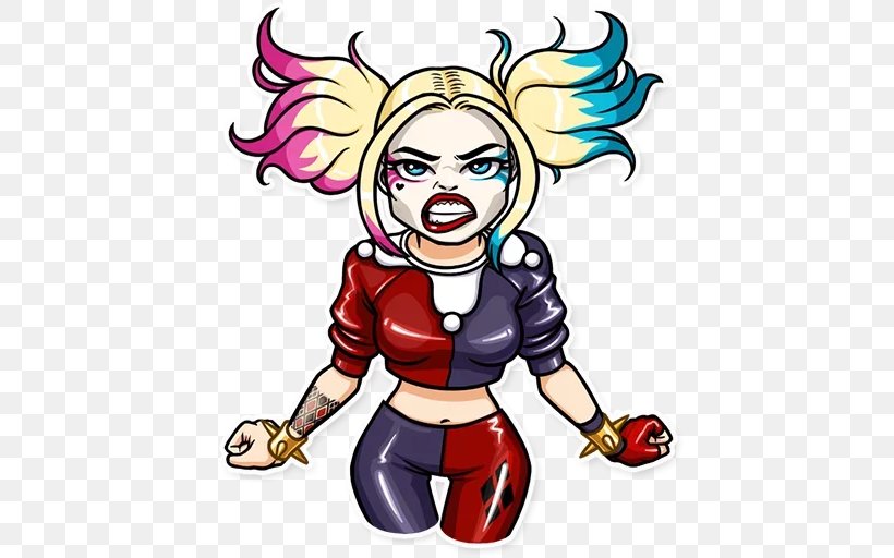Harley Quinn Joker Sticker Female Telegram, PNG, 512x512px, Harley Quinn, Art, Cartoon, Clown, Comics Download Free