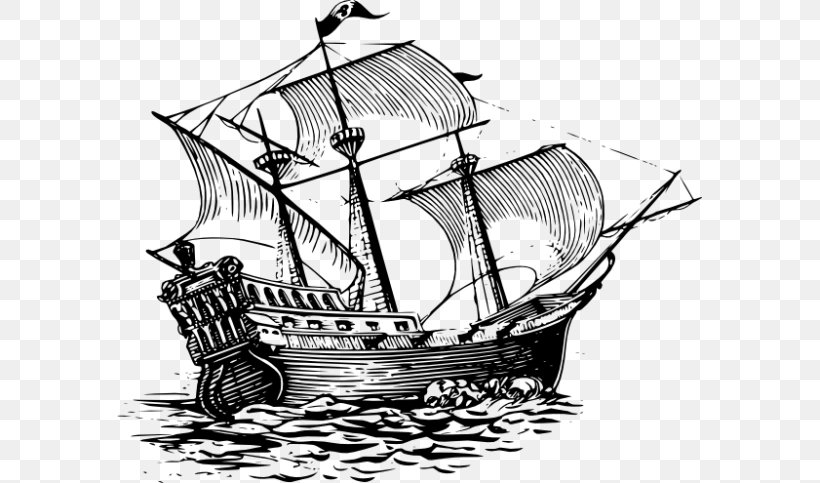 Drawing Sailing Ship Piracy, PNG, 585x483px, Drawing, Art, Artwork, Barque, Black And White Download Free