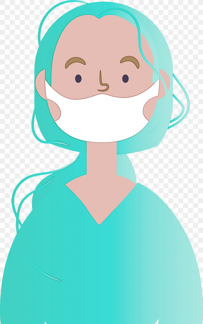 Cartoon Nose Turquoise Cheek Smile, PNG, 1880x3000px, Wearing Mask, Cartoon, Cheek, Corona, Coronavirus Download Free