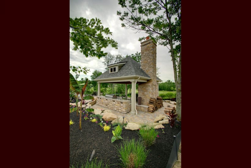 Outdoor Fireplace Living Room Kitchen, PNG, 1100x735px, Fireplace, Backyard, Chimney, Cottage, Deck Download Free