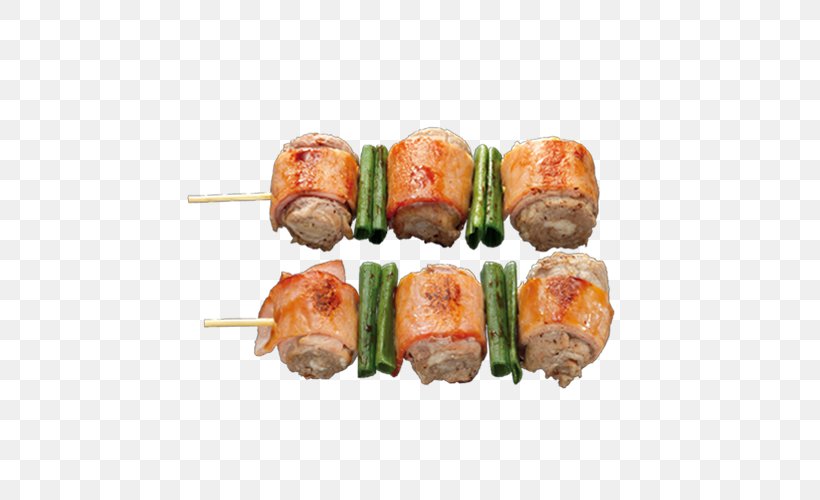 Yakitori Brochette Shashlik Rib Eye Steak Sushi, PNG, 500x500px, Yakitori, Animal Source Foods, Appetizer, Asian Food, Bacon Download Free