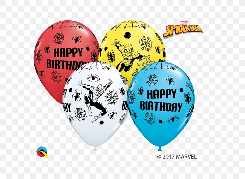 Toy Balloon Spider-Man Birthday Latex, PNG, 600x600px, Balloon, Birthday, Latex, Marvel Comics, Natural Rubber Download Free