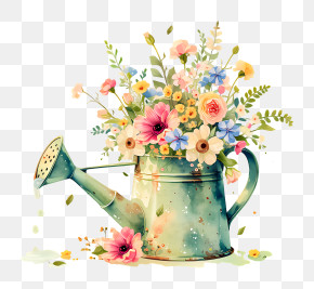 Green Vintage Watering Can PNG