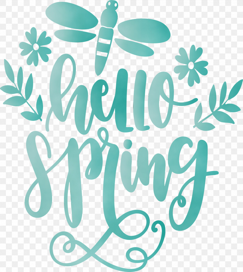 Text Font Turquoise Leaf Calligraphy, PNG, 2685x3000px, Hello Spring, Calligraphy, Leaf, Logo, Paint Download Free