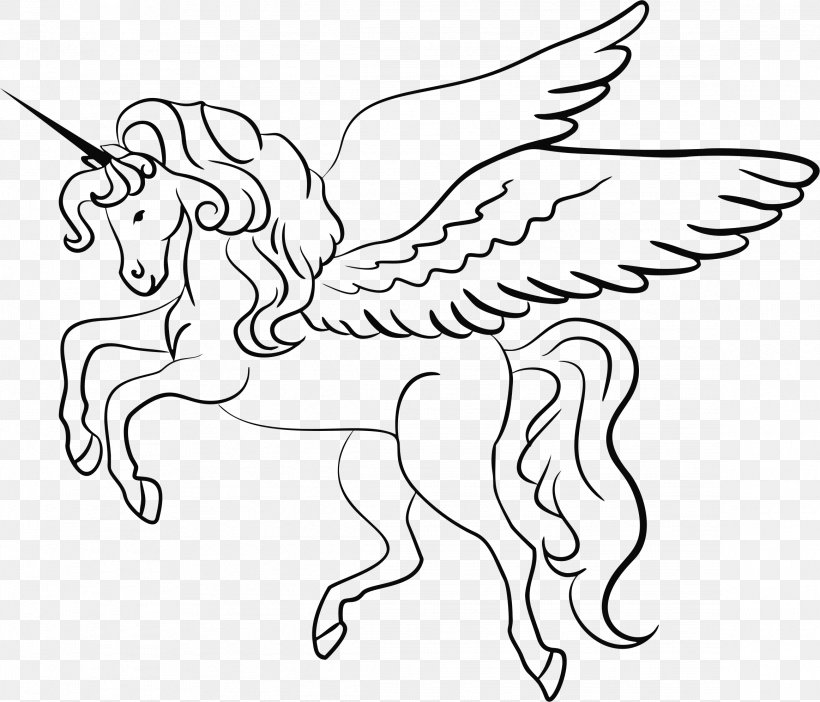 Winged Unicorn Line Art Drawing Clip Art, PNG, 2324x1992px, Unicorn, Artwork, Black And White, Drawing, Fictional Character Download Free