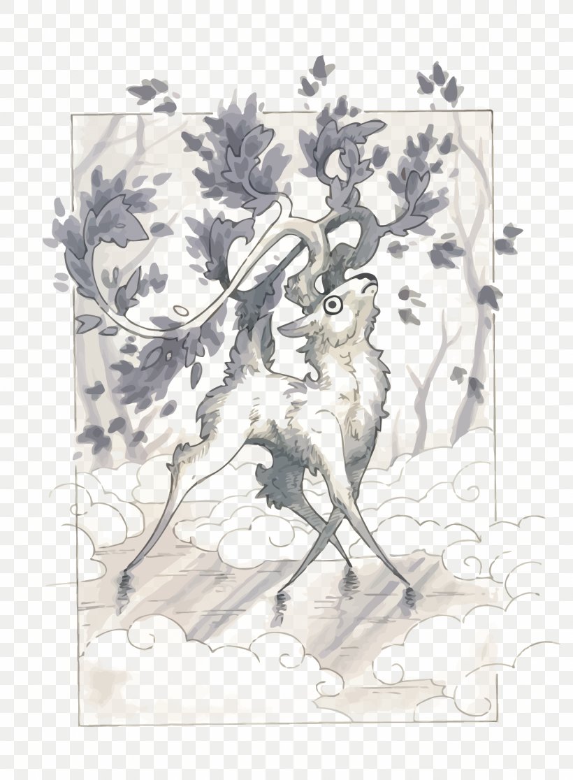 Deer Watercolor Painting Drawing Sketch, PNG, 1500x2042px, Deer, Art, Artwork, Black And White, Branch Download Free