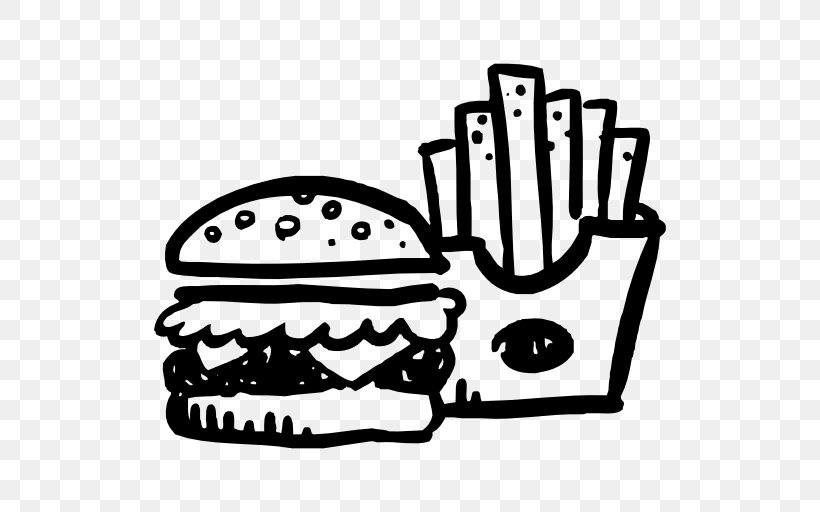 Hamburger French Fries Cheeseburger Fast Food, PNG, 512x512px, Hamburger, Area, Artwork, Black, Black And White Download Free