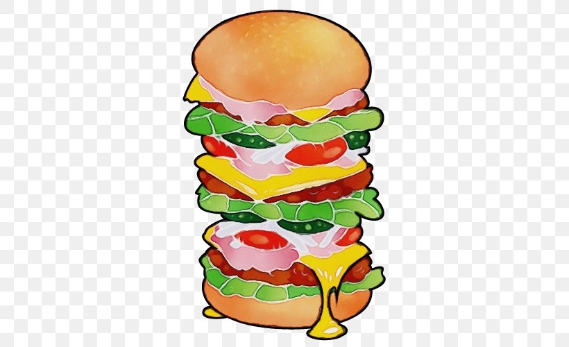 Hamburger, PNG, 500x500px, Watercolor, American Food, Cheeseburger, Fast Food, Finger Food Download Free
