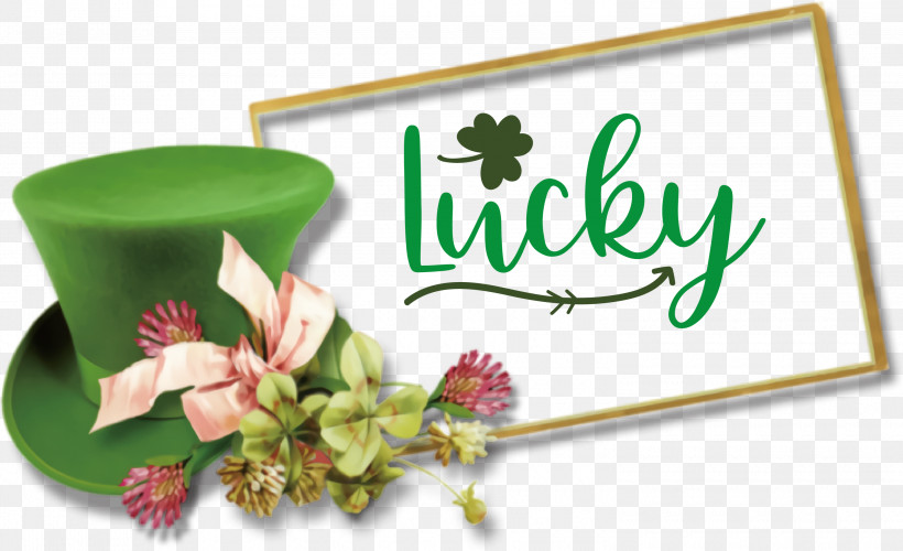 Lucky Patricks Day Saint Patrick, PNG, 3000x1832px, Lucky, Bowler Hat, Drawing, Floral Design, Floral Frame Download Free