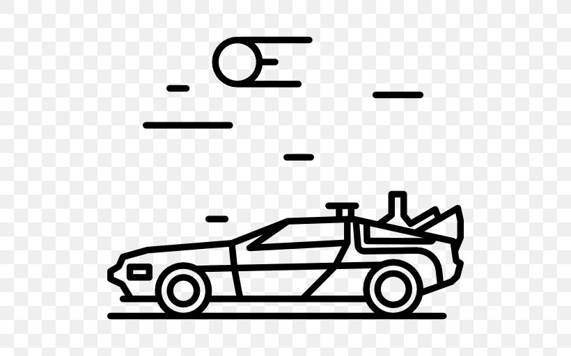 Back To The Future DeLorean Time Machine Clip Art, PNG, 512x512px, Back To The Future, Area, Automotive Design, Automotive Exterior, Black And White Download Free