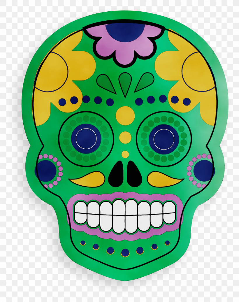 Green Font, PNG, 2373x3000px, Skull, Green, Mexico, Paint, Watercolor Download Free