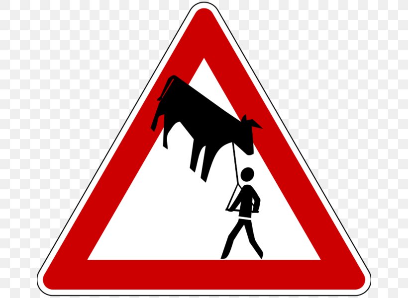 Taurine Cattle Traffic Sign Stupidedia Triangle, PNG, 672x600px, Taurine Cattle, Area, Black And White, Logo, Red Download Free