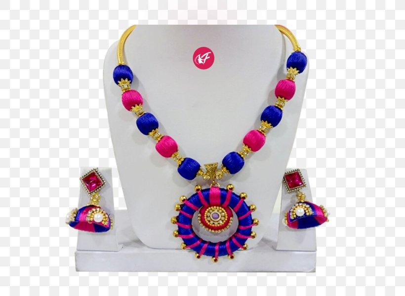 Necklace Jewellery Blue Thread Pink, PNG, 600x600px, Necklace, Bead, Blue, Color, Fashion Accessory Download Free