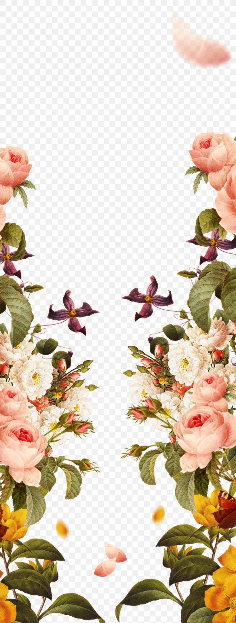Pink Flowers Garden Roses, PNG, 1329x3507px, Garden Roses, Artificial Flower, Blossom, Branch, Flora Download Free