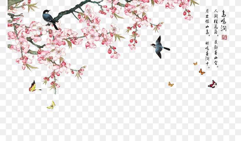 Flowering Plant Cherry Blossom Floral Design, PNG, 768x480px, Bird, Art, Blossom, Branch, Cherry Blossom Download Free